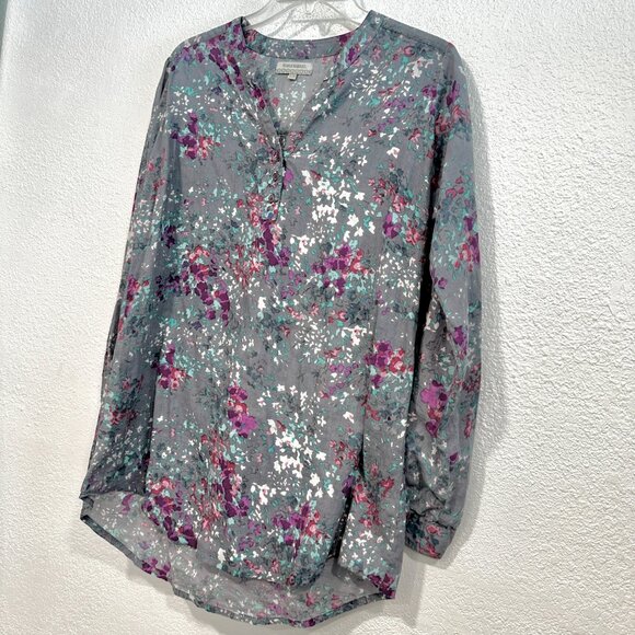 World Market V-NecK Top HoLo Hem Roll Tab Slvs MultiColor Cotton Size Small Med - Picture 8 of 8